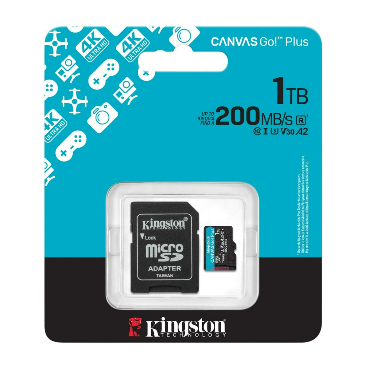 Kingston Canvas Go Plus U3 V30 A2 microSD Card with SD Adapter and 200MBPS Read Speed (1TB)