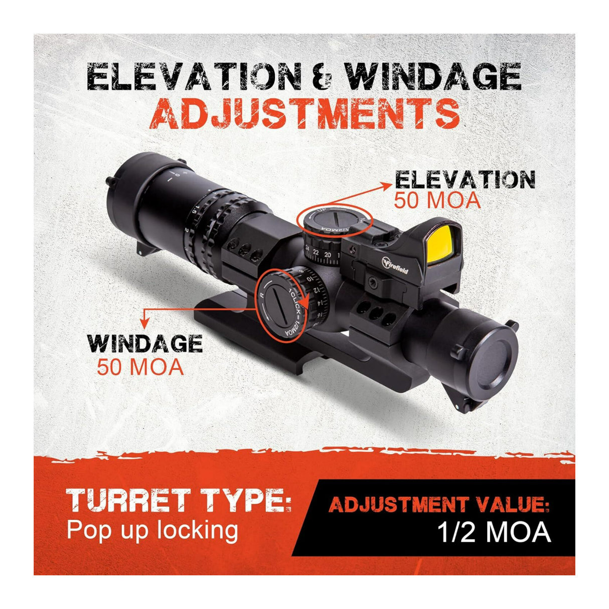 Firefield RapidStrike 1-4x24 Riflescope Kit with Pop-Up Locking Turrets and 5 Brightness (Black)