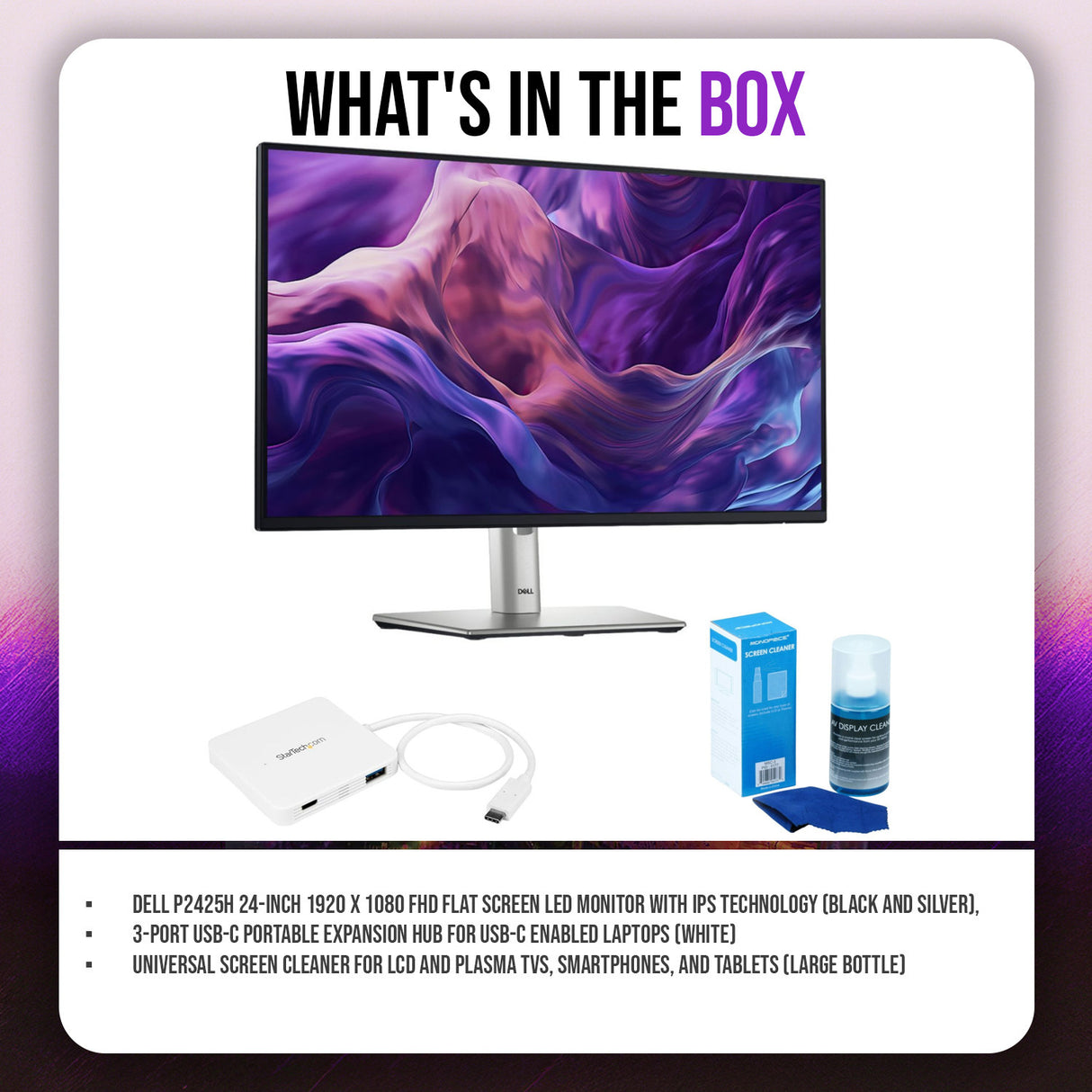 Dell P2425H 24-Inch 1920 x 1080 FHD Flat Screen LED Monitor with 3-Port USB-C Portable Expansion Hub