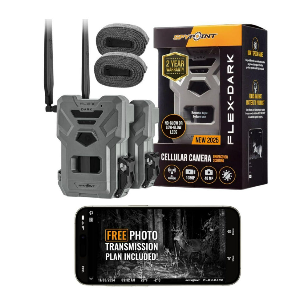 SPYPOINT FLEX-DARK GPS-Enabled Cellular Trail Camera with Dual-SIM and 40MP Photos (Gray, 2-Pack)