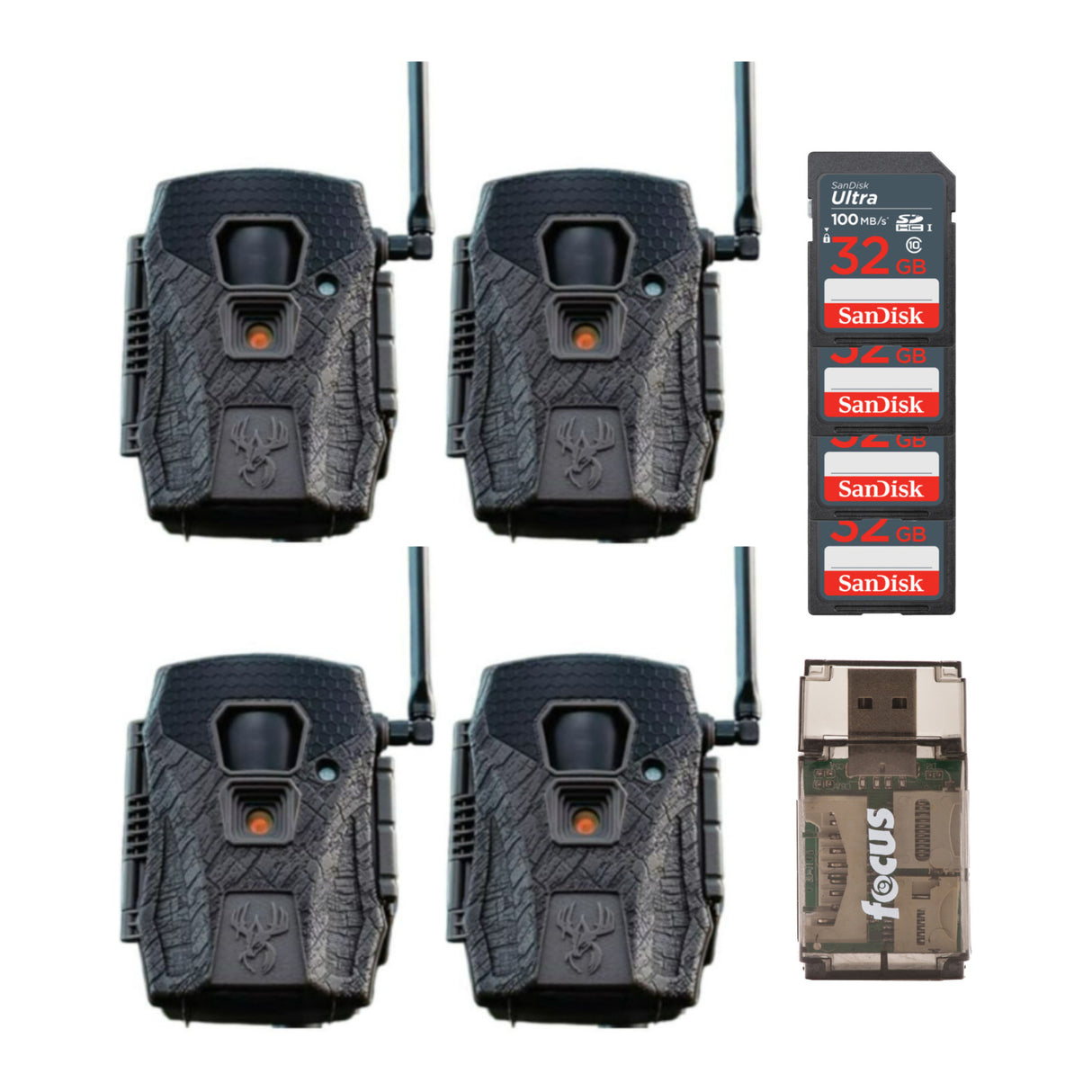 Wildgame Innovations Terra XT 2.0 24MP Cellular Camera (Gray, 4-Pack) with 4 x Memory Card Bundle