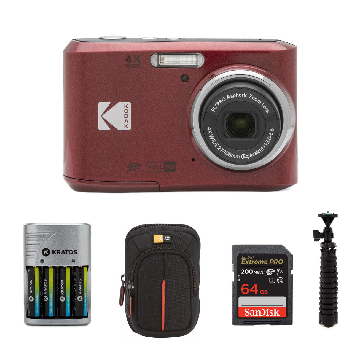 Kodak PIXPRO FZ45 Friendly Zoom Digital Camera (Red) with Deluxe Accessory bundle