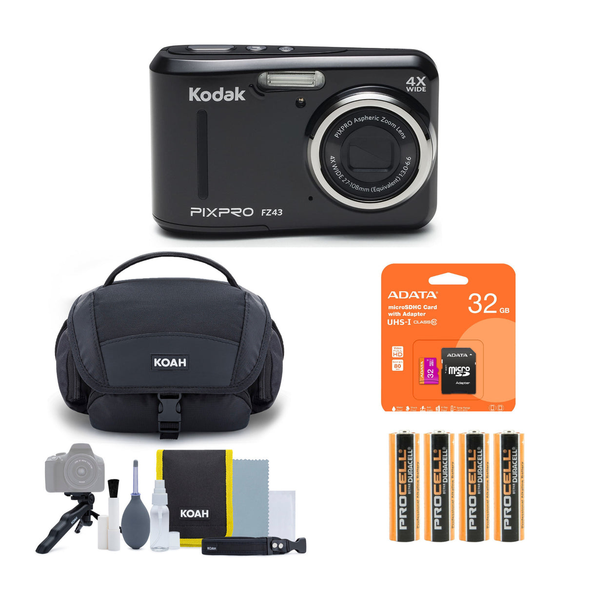 Kodak PIXPRO FZ43 Friendly Zoom Digital Camera (Black) Bundle