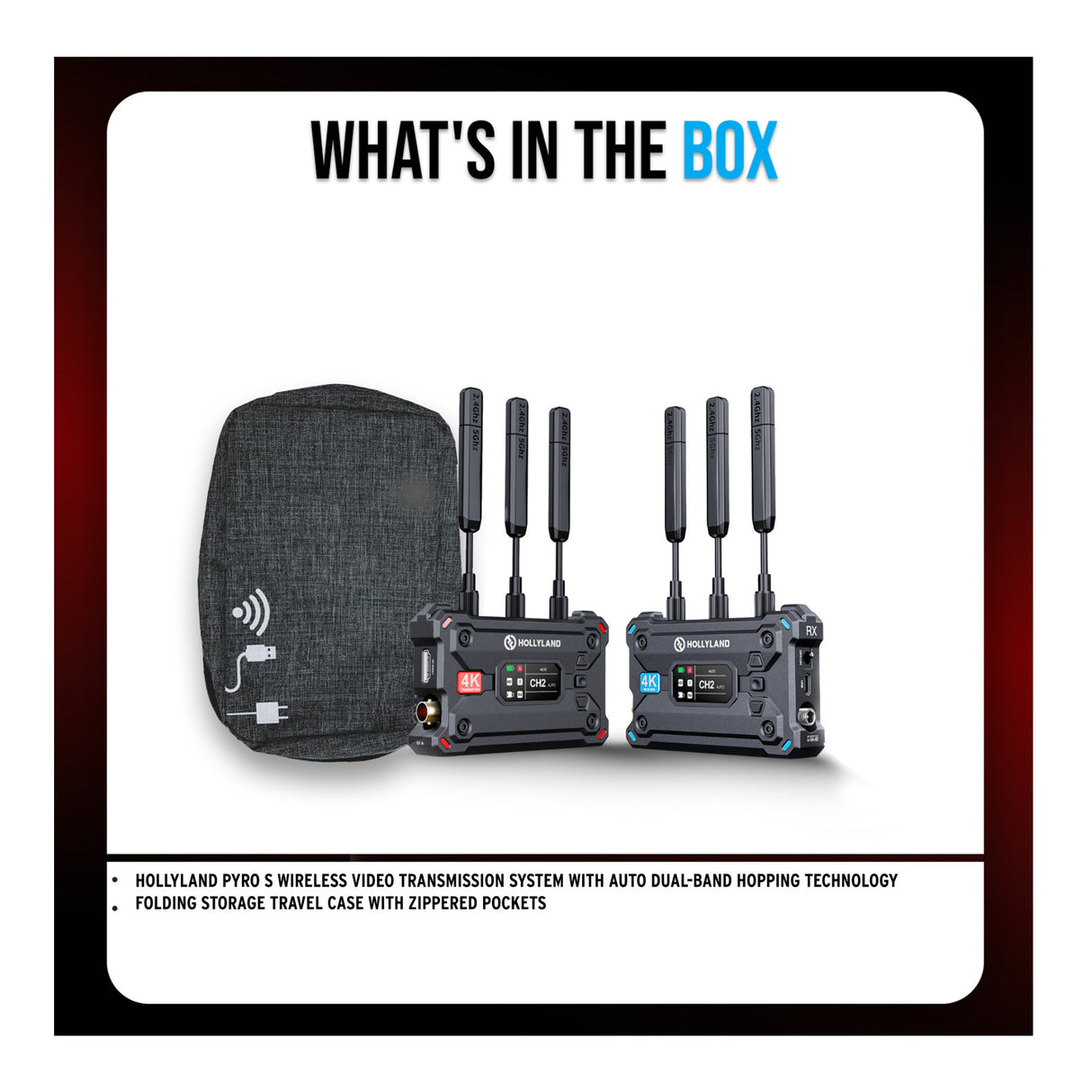 Hollyland Pyro S Wireless Video Transmission System and Folding Storage Travel Case (Black) Bundle