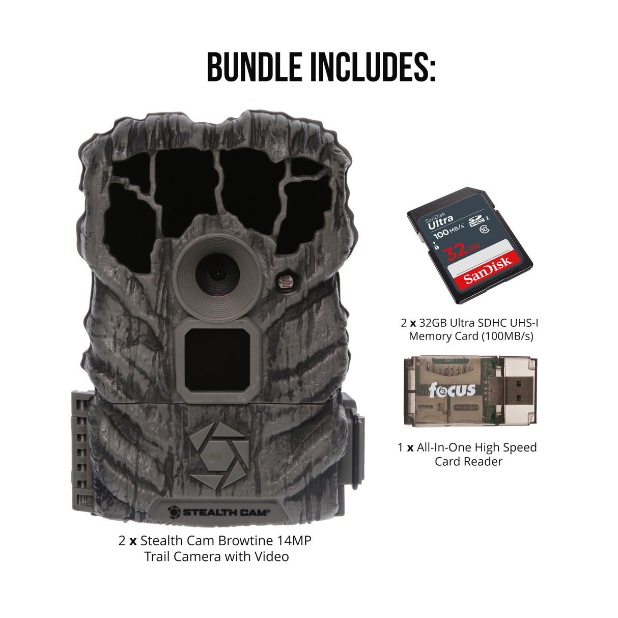 Stealth Cam Browtine 14MP Trail Camera with Memory Cards and Card Readers