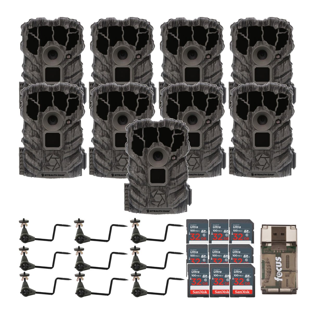 Stealth Cam Browtine 14MP Camera (9-Pack) with Trail Camera Holders Bundle
