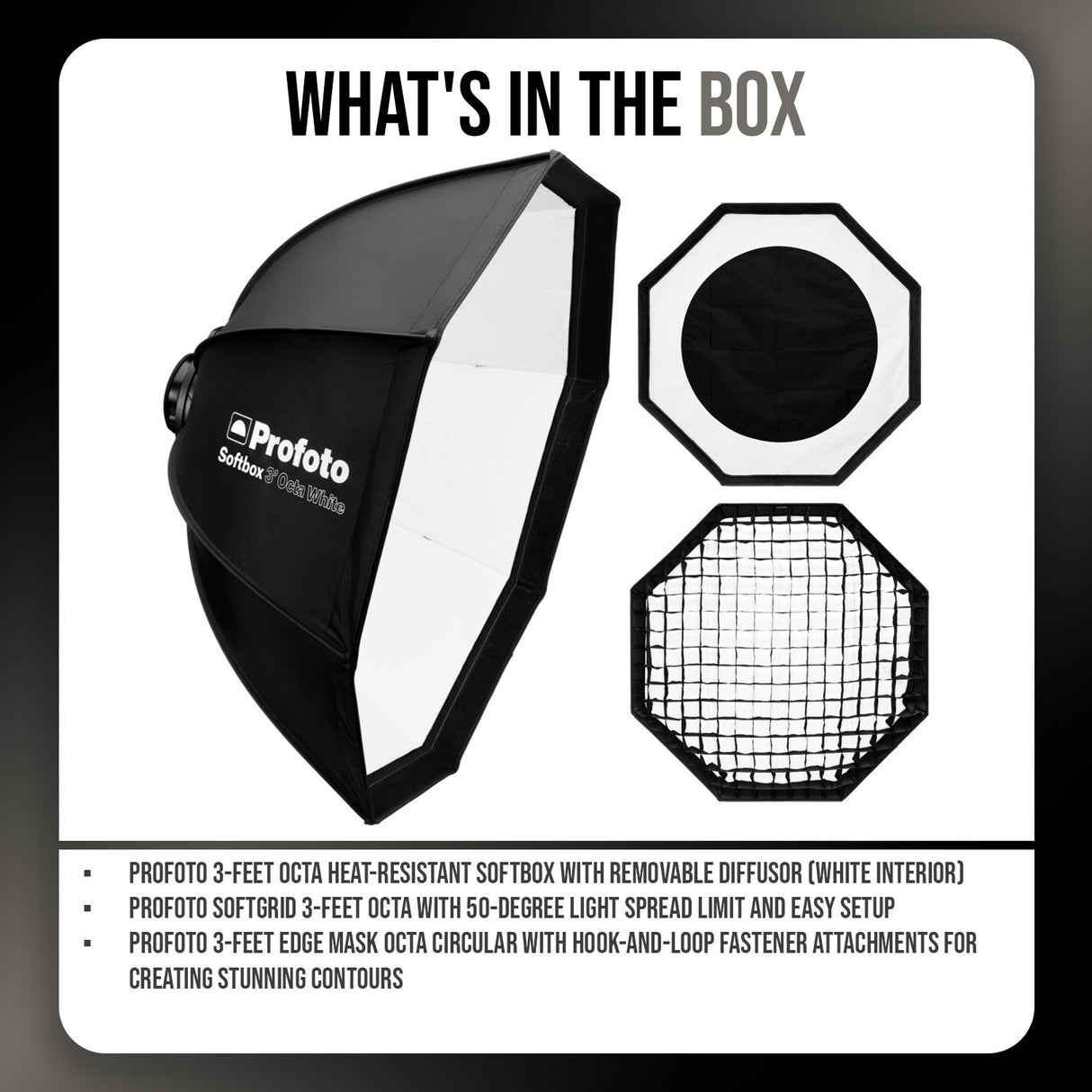 Profoto 3-Feet Octa Heat-Resistant Softbox (White) with Softgrid Octa and Edge Mask Octa Bundle