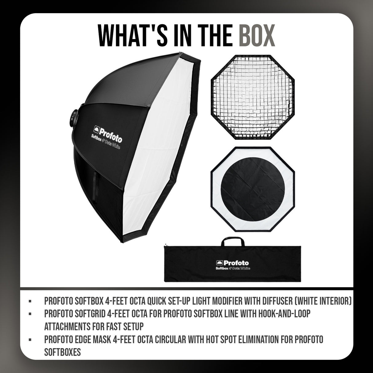 Profoto Softbox 4-Feet Octa Light Modifier (White Interior), Softgrid Octa, and Edge Mask Bundle