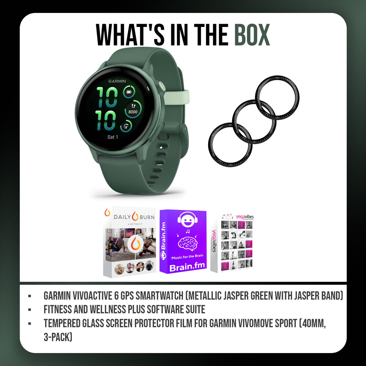 Garmin vivoactive 6 GPS Smartwatch (Metallic Jasper Green with Jasper Band) and Software Bundle