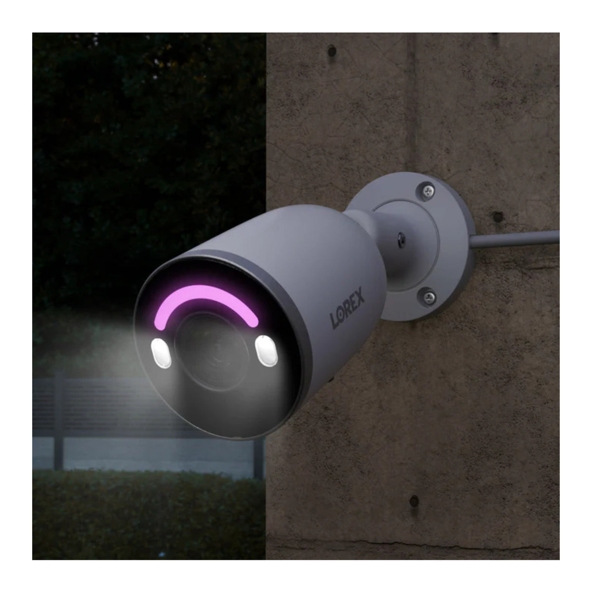 Lorex 4K Wired IP Bullet Camera with Color Night Vision Smart Lighting and Siren (White)