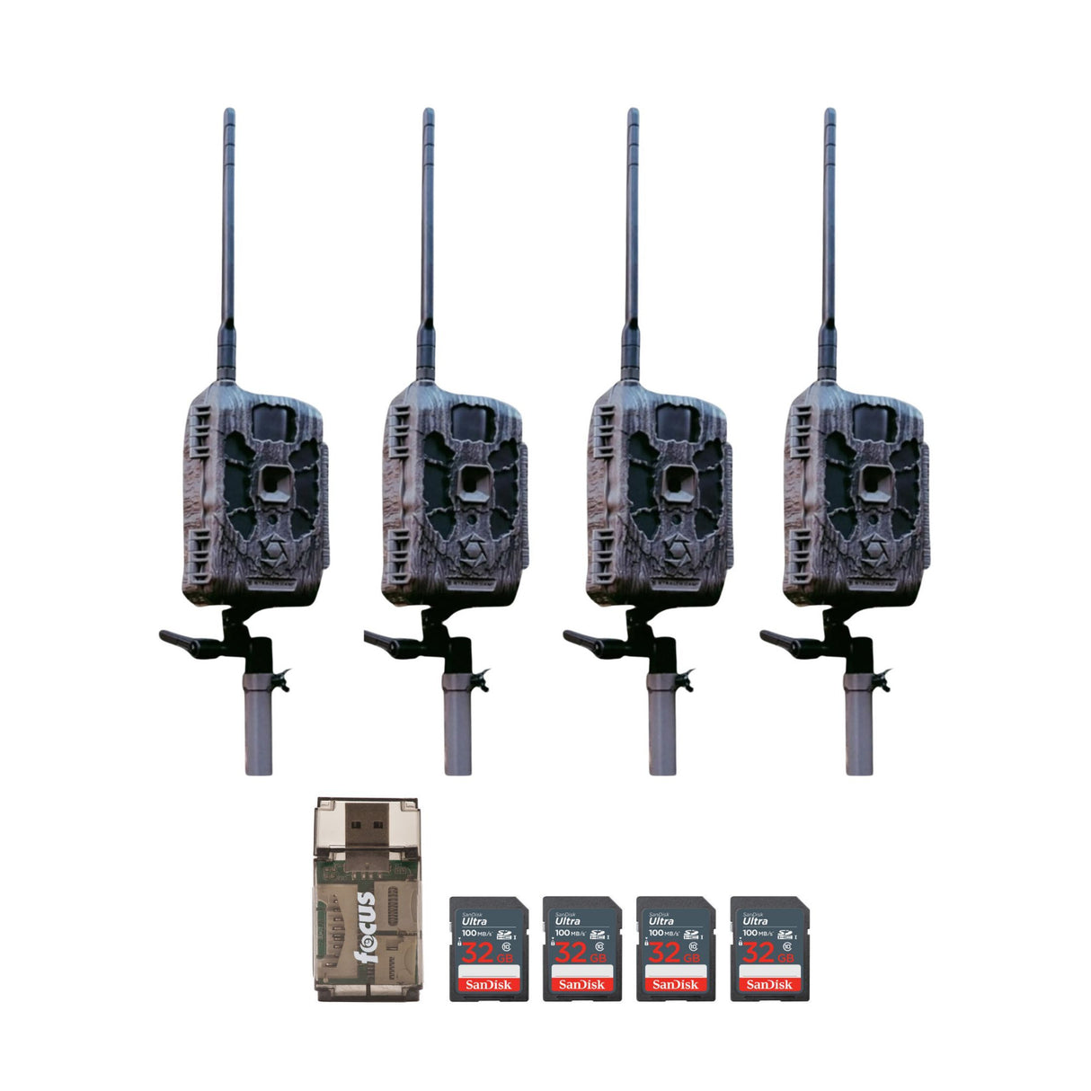 Stealth Cam DECEPTOR MAX 2.0 Trail Camera (Brown) with 32 GB Memory Card and Card Reader (4 Pack)