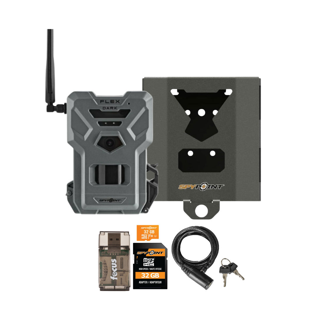 Spypoint FLEX-DARK GPS-Enabled Cellular Trail Camera (Gray) and 16-Gauge Steel Security Box Bundle