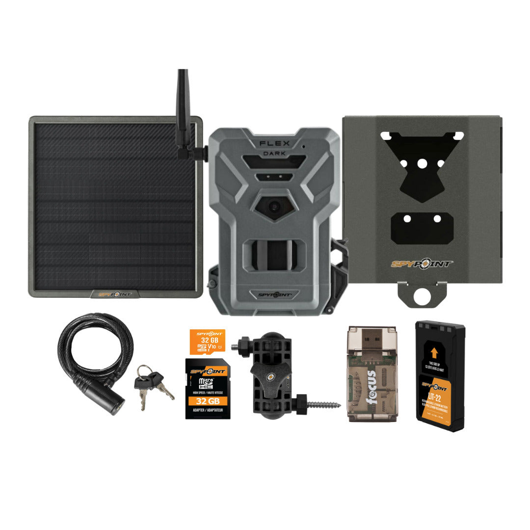 Spypoint FLEX-DARK GPS-Enabled Cellular Trail Camera (Gray) and 10 Watts Solar Panel Bundle