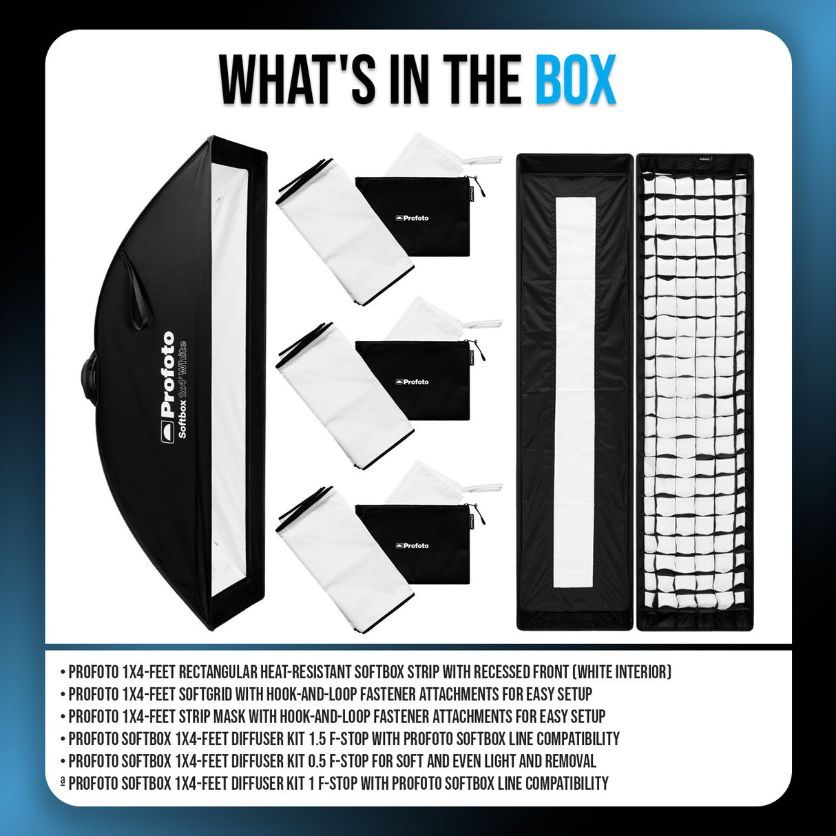 Profoto 1x4-Feet Rectangular Heat-Resistant Softbox Strip with Softgrid and Strip Mask Bundle