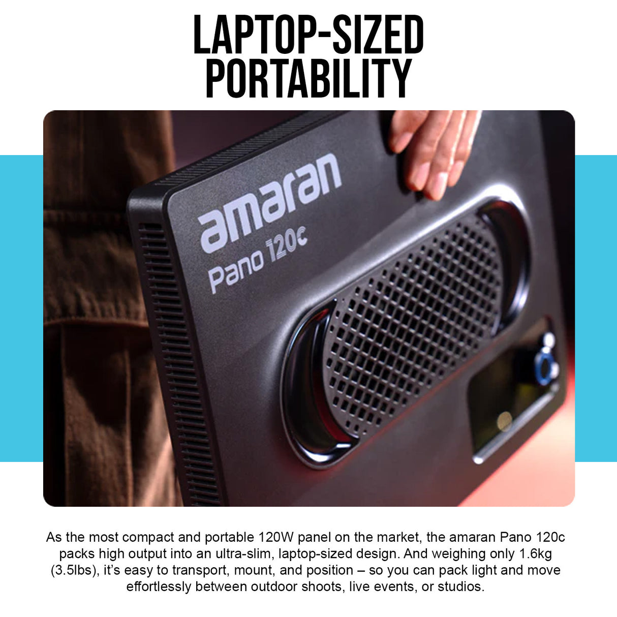 amaran Pano 120c 120W RGBWW Full Color Panel Charcoal Light Creator Kit Bundle