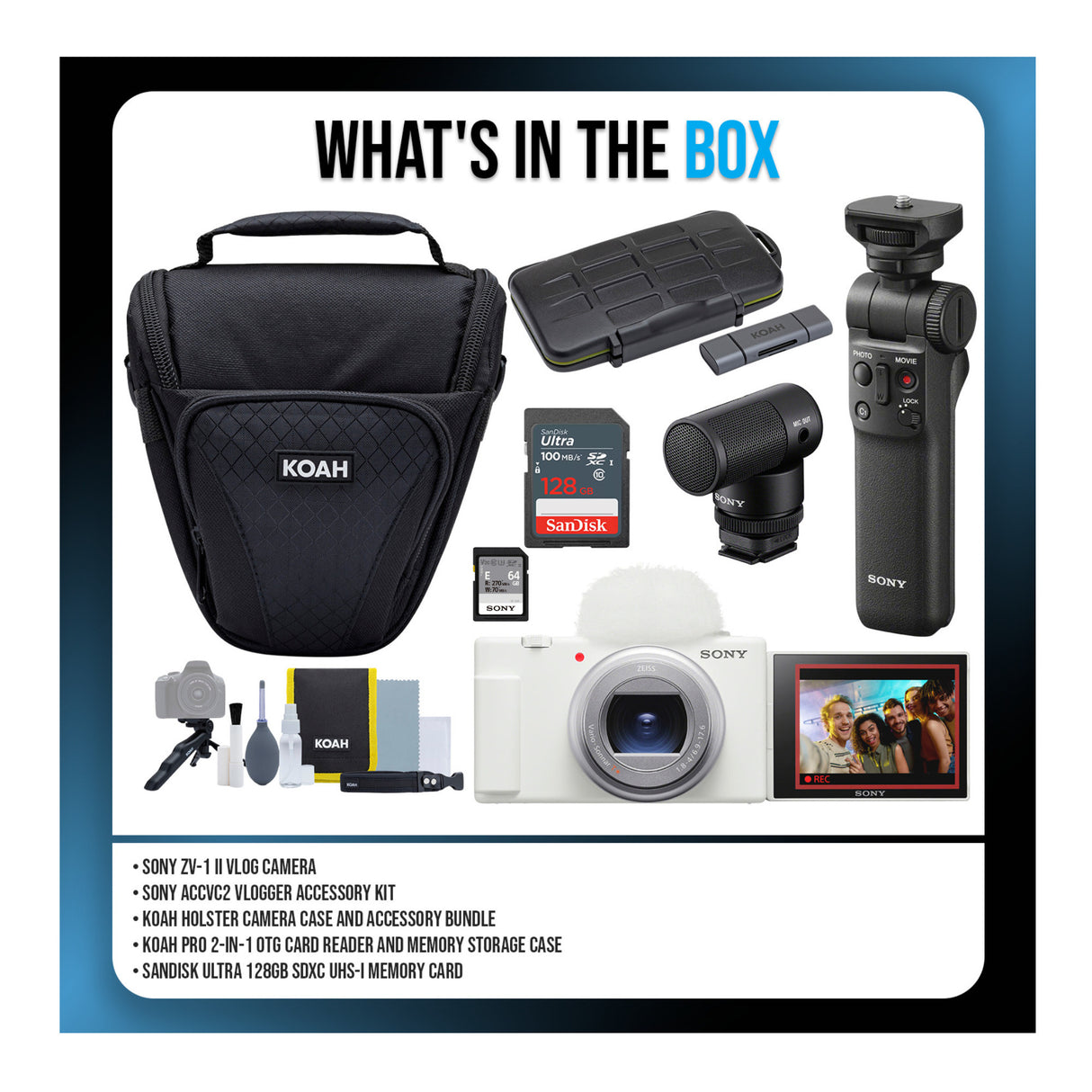 Sony ZV-1 II Vlog Camera (White) with Vlogger Kit and Case Bundle