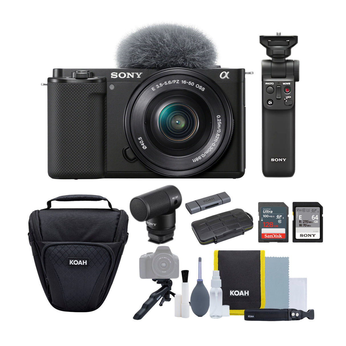 Sony Alpha ZV-E10 Mirrorless Vlog Camera with Vlogger Kit, Case, SD Card Bundle