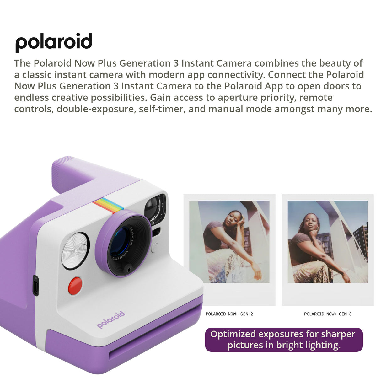 Polaroid Now Generation 3 Purple Analog Instant Camera with Tripod Mount Bundle