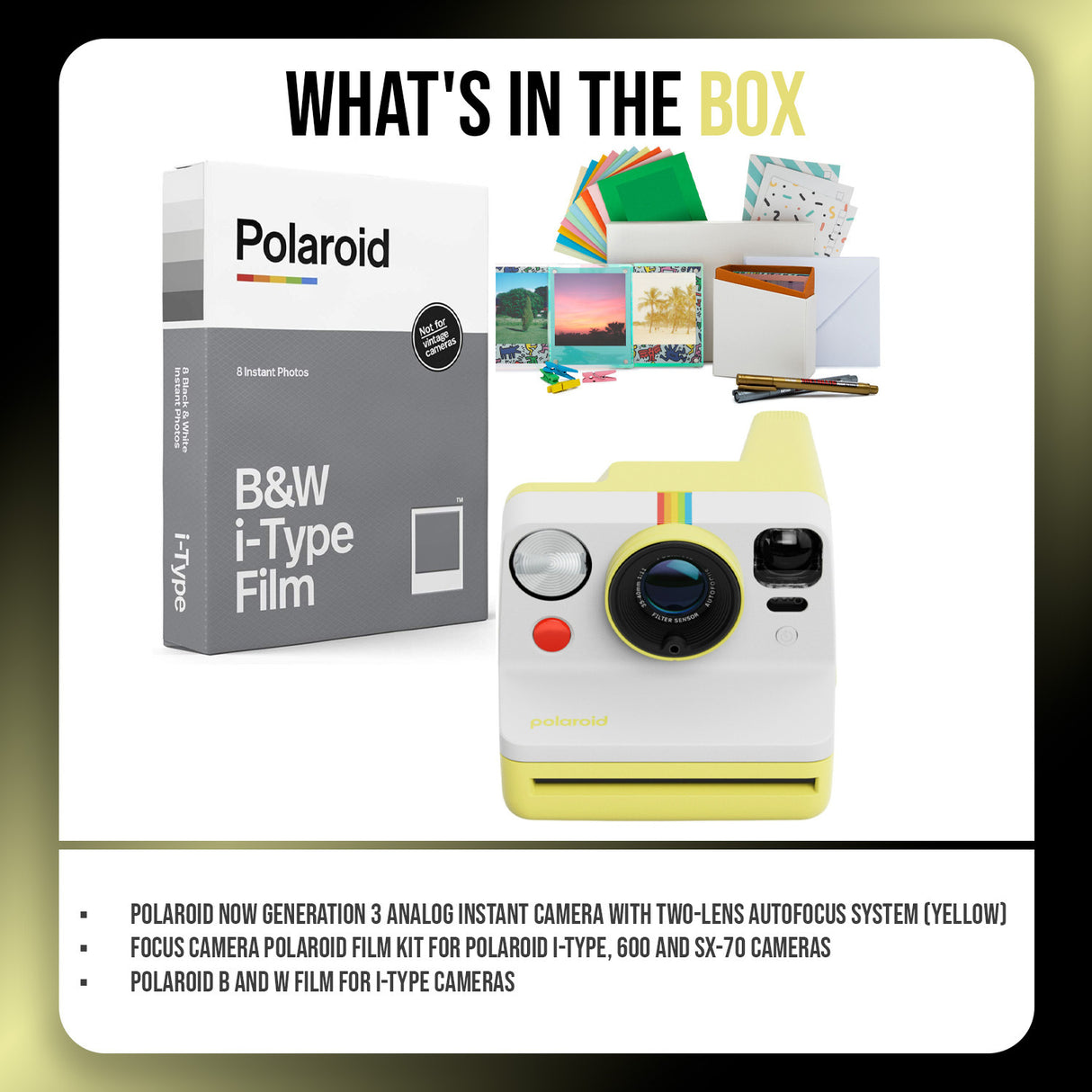 Polaroid Now Generation 3 Analog Instant Camera with Two-Lens Autofocus System (Yellow) Bundle