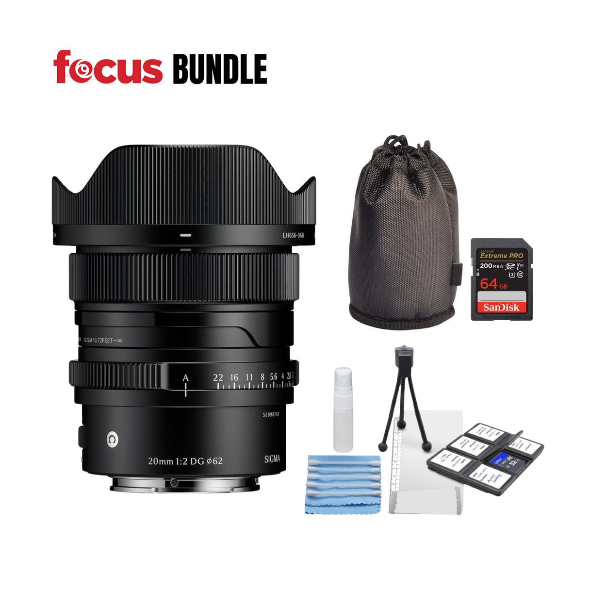 Sigma 20mm F2 DG Black Contemporary Lens for Sony E Mount and Accessories Bundle