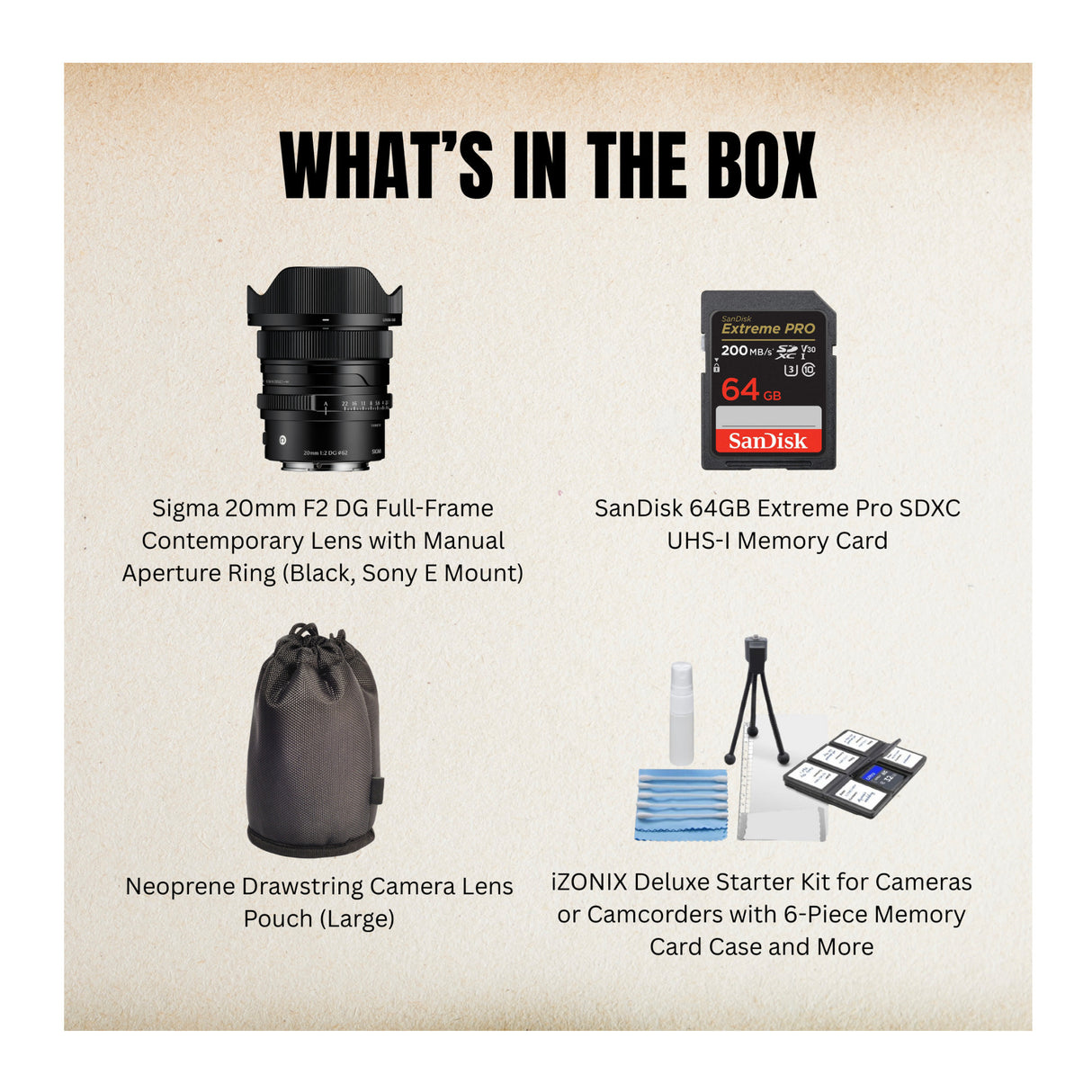 Sigma 20mm F2 DG Black Contemporary Lens for Sony E Mount and Accessories Bundle