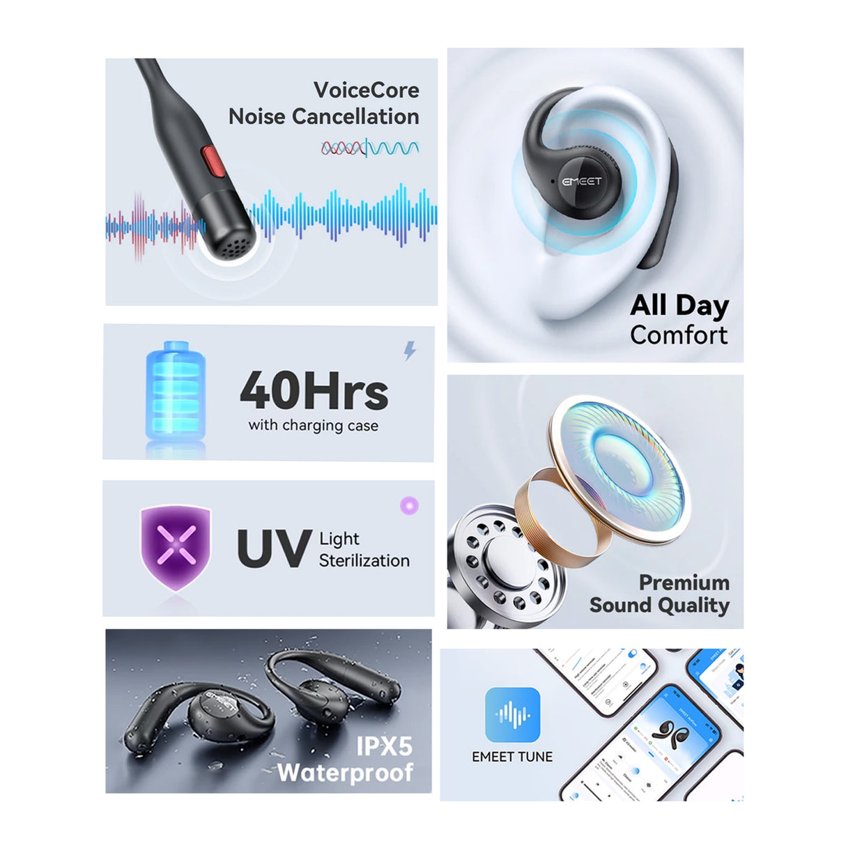 eMeet AirFlow Open-Ear Headphones with Detachable Mic Boom