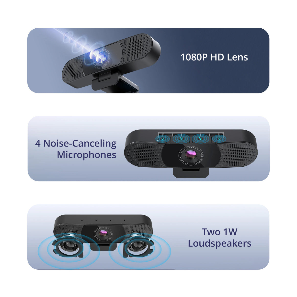 eMeet C980 Pro Full HD Webcam with Noise Reduction Microphone and Speakers