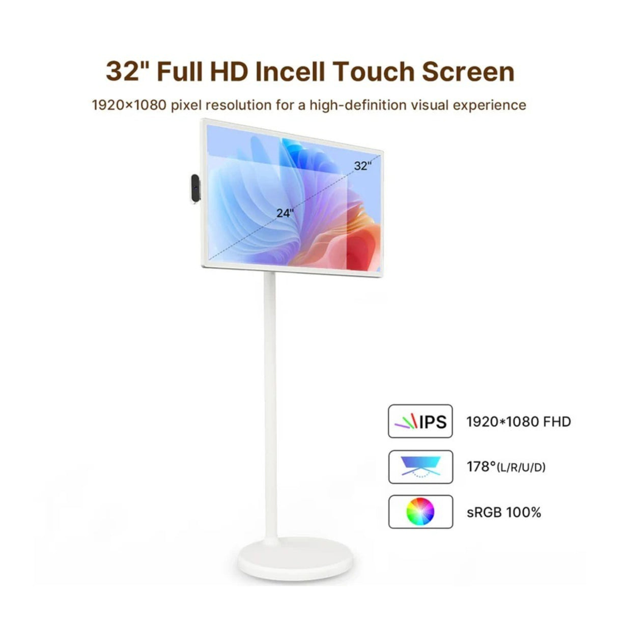 Cozyla 32in Full HD Tablet TV with Full Swivel Rotation and Google Store (White)