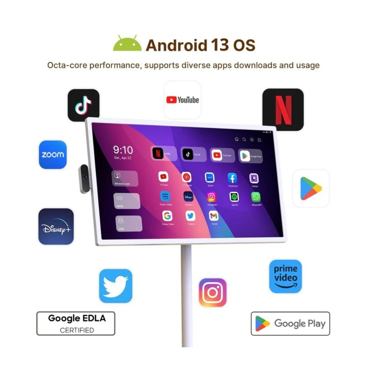 Cozyla 32in Full HD Tablet TV with Full Swivel Rotation and Google Store (White)