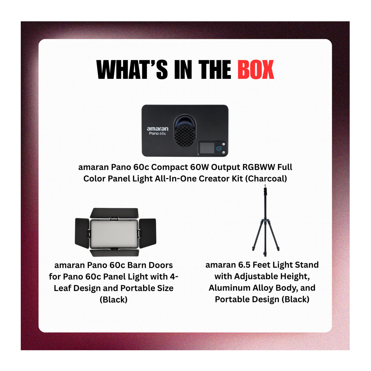 amaran Pano 60c Creator Kit with Barn Doors and 6.5ft Light Stand (3 Items)