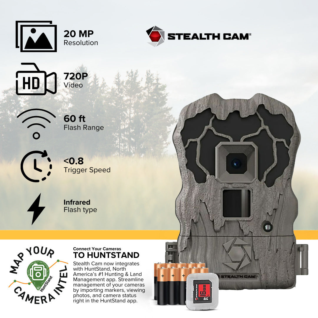 Stealth Cam Browtine Pro Came 20MP Trail Camera Combo with 720P HD Video and Night Mode (Camo)