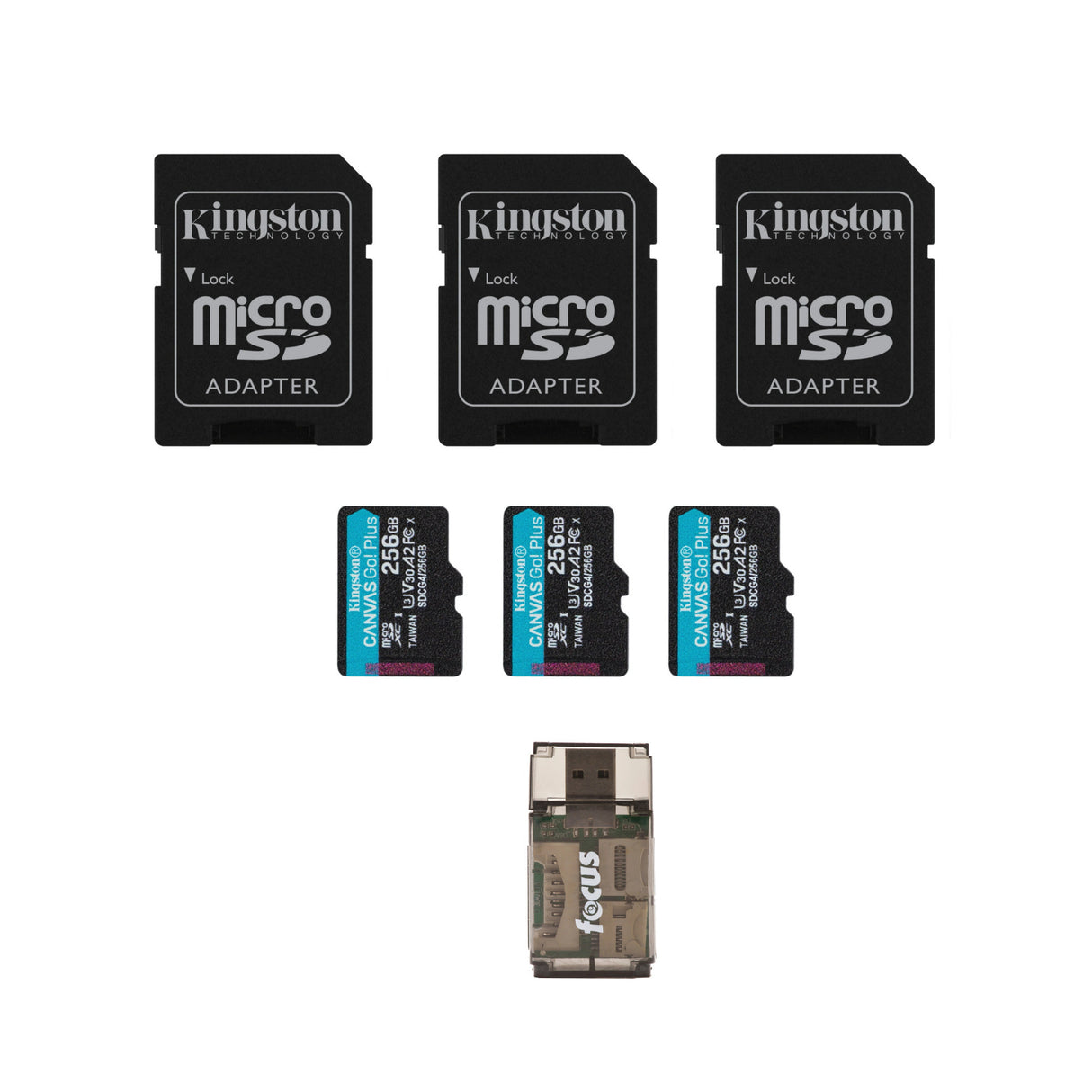 Kingston Canvas Go Plus 256GB U3 V30 A2 MicroSD Card with SD Adapter (3-Pack)