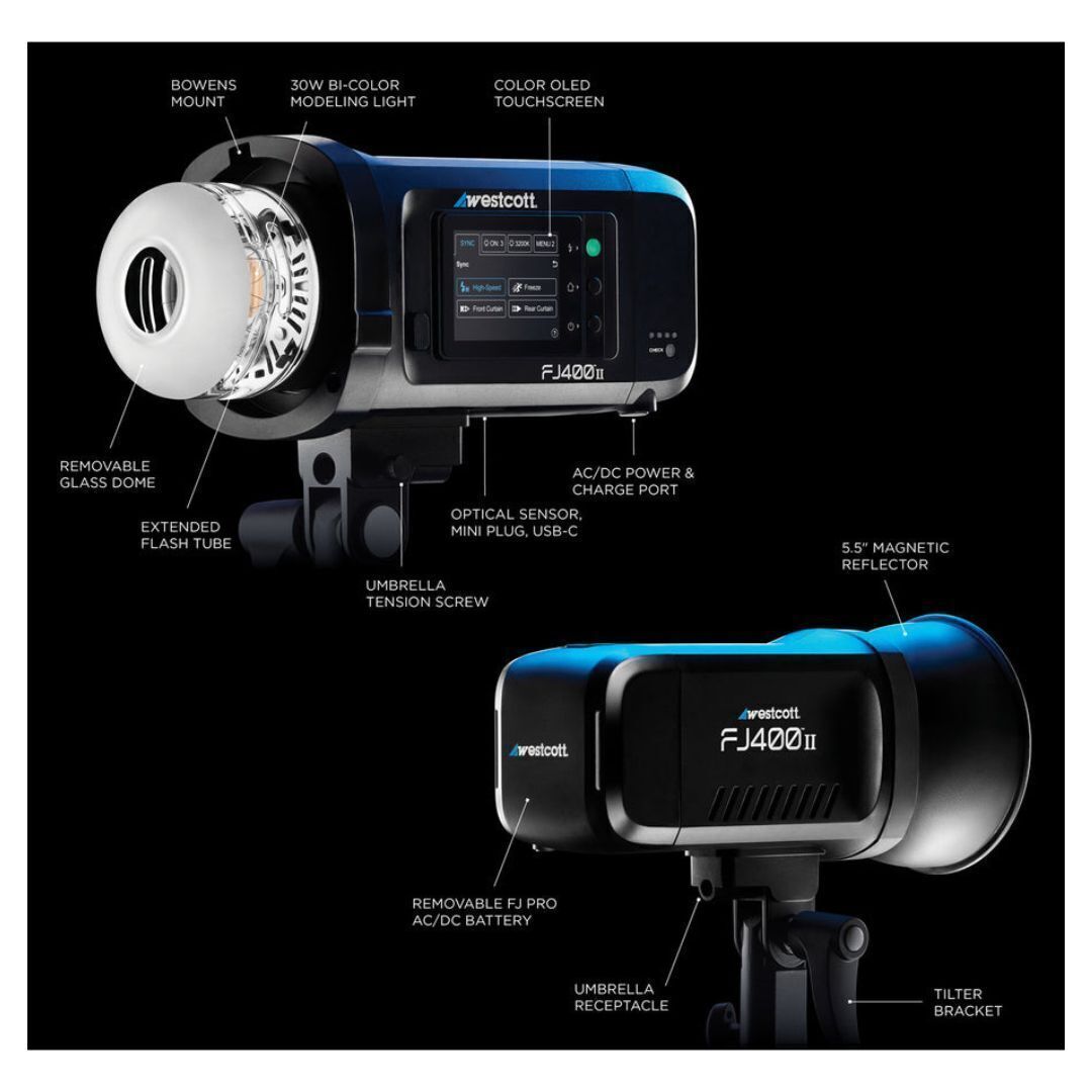 Westcott FJ400 400Ws Strobe with AC and DC Lithium Polymer Battery with Diffusion Fabric Bundle