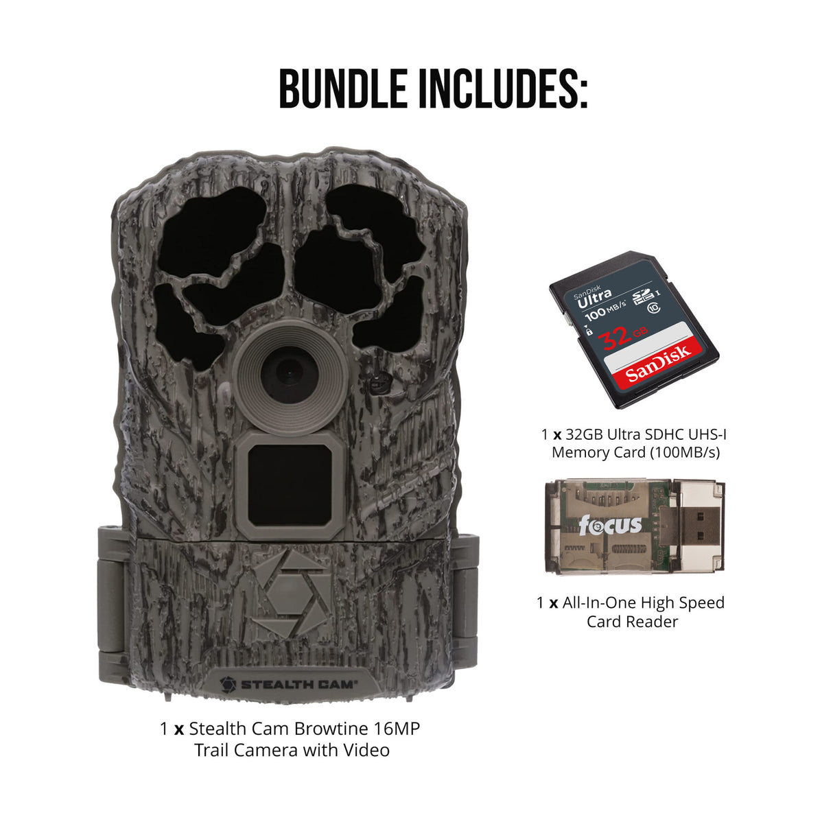 Stealth Cam Browtine 16MP Trail Camera with 32GB Memory Card and Card Reader