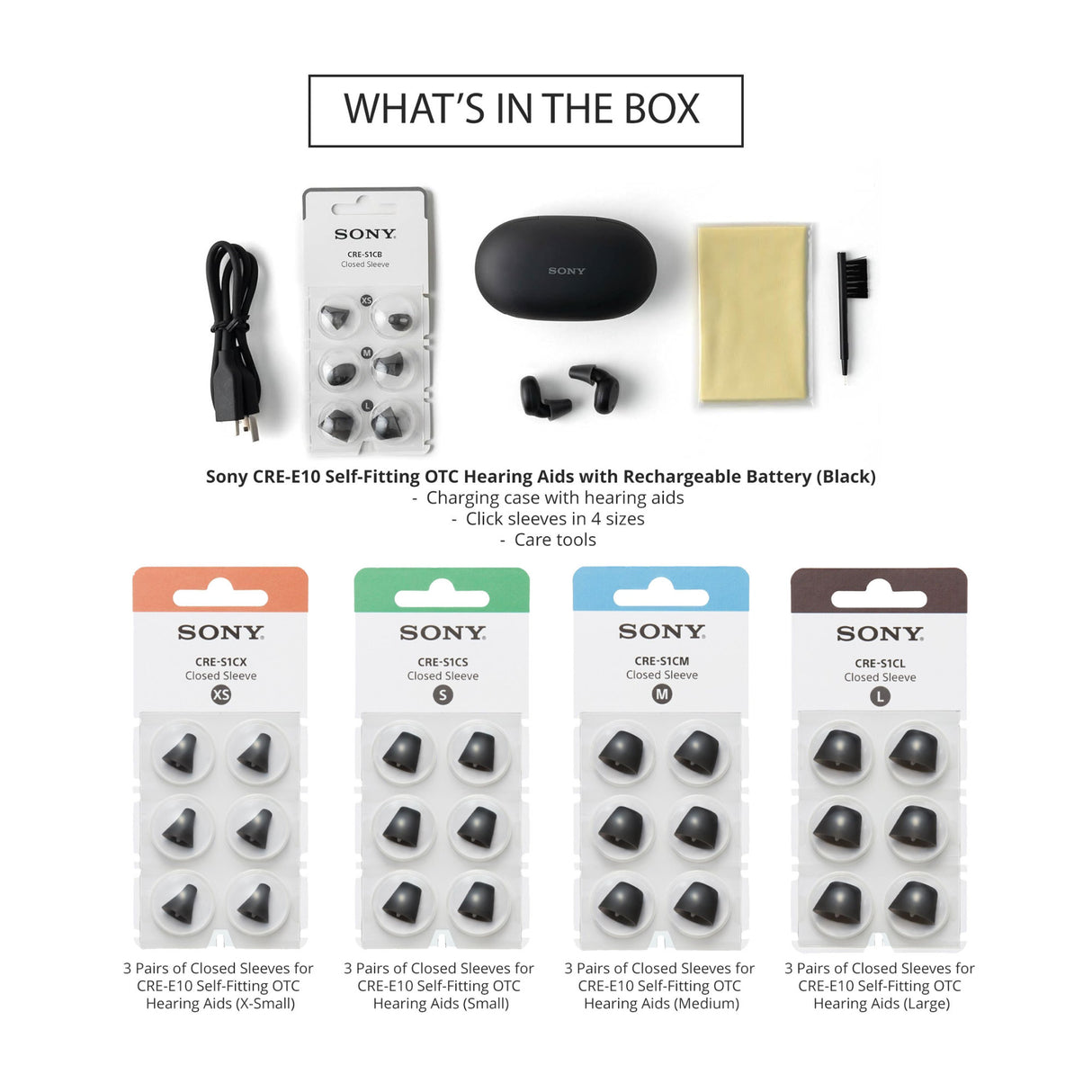 Sony CRE-E10 Self-Fitting OTC Hearing Aids with Rechargeable Battery