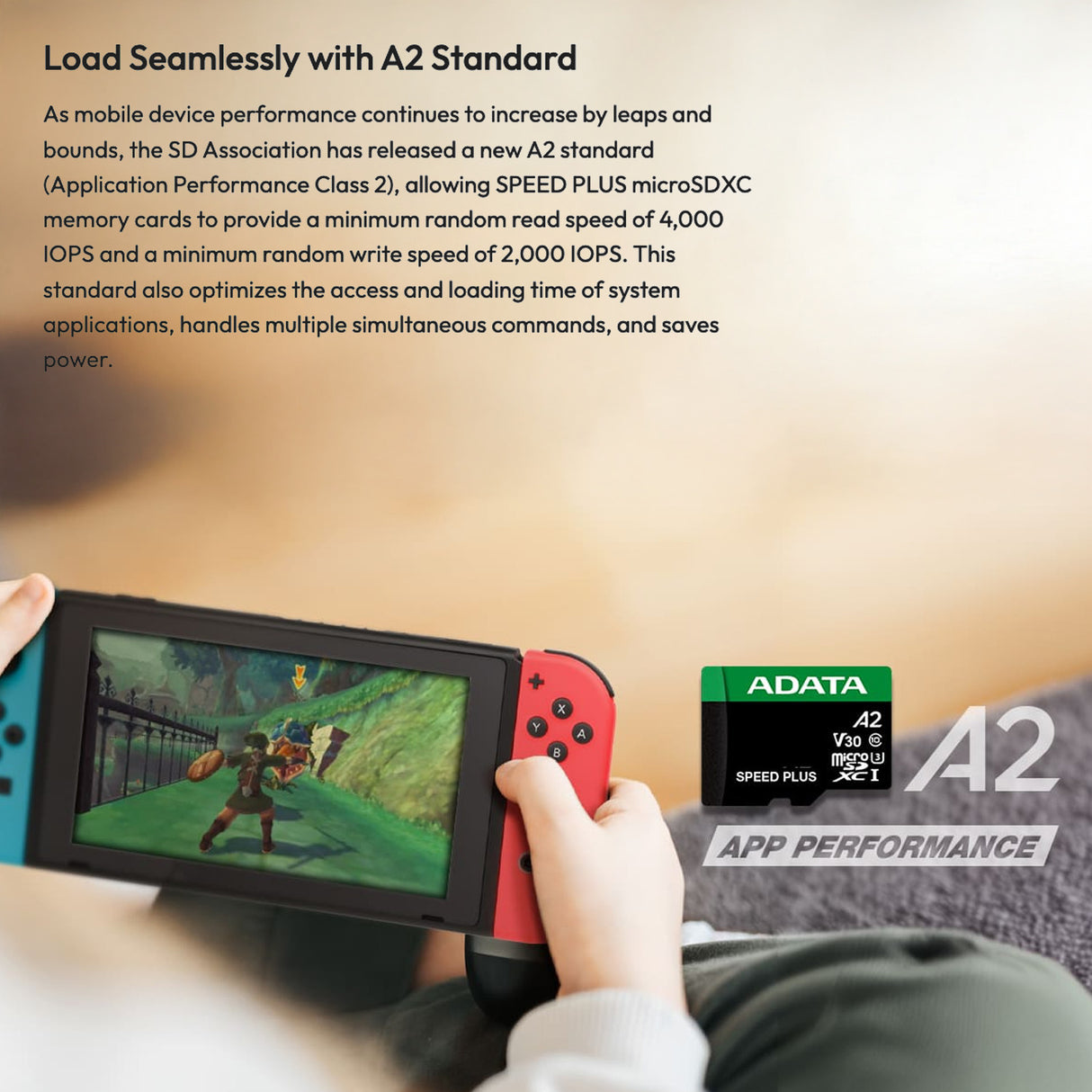 ADATA SPEED PLUS 128GB microSDXC UHS-I U3 Class 10 A2 V30 Temperature-Proof Memory Card