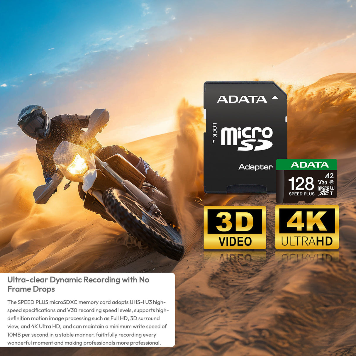 ADATA SPEED PLUS 128GB microSDXC UHS-I U3 Class 10 A2 V30 Temperature-Proof Memory Card
