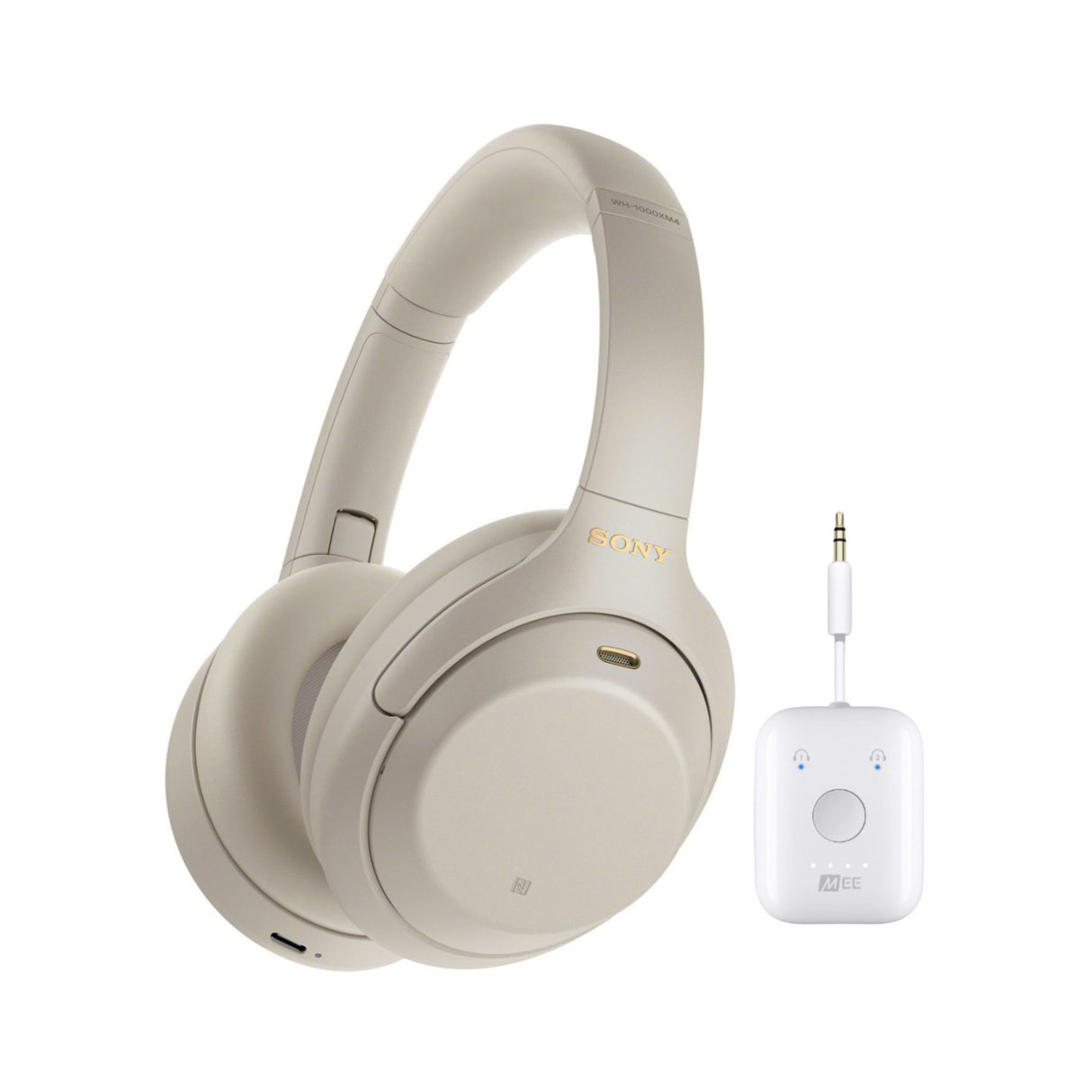 Sony WH-1000XM4 Noise Canceling Headphones (Silver) with Wireless Audio Adapter