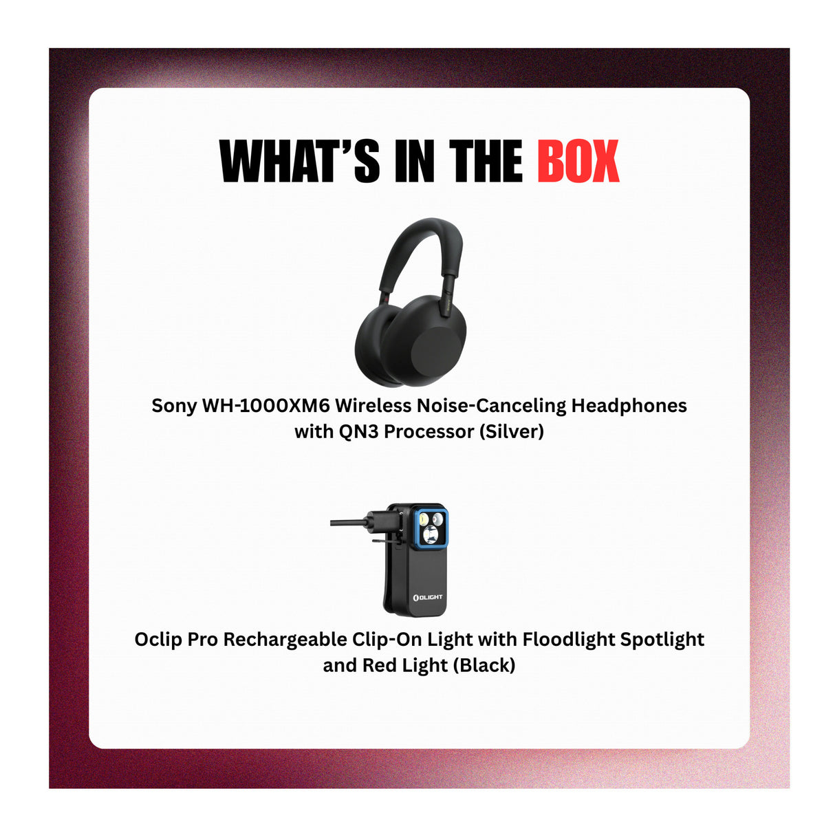 Sony WH-1000XM6 Wireless Headphones (Black) Bundle with Clip-On Light