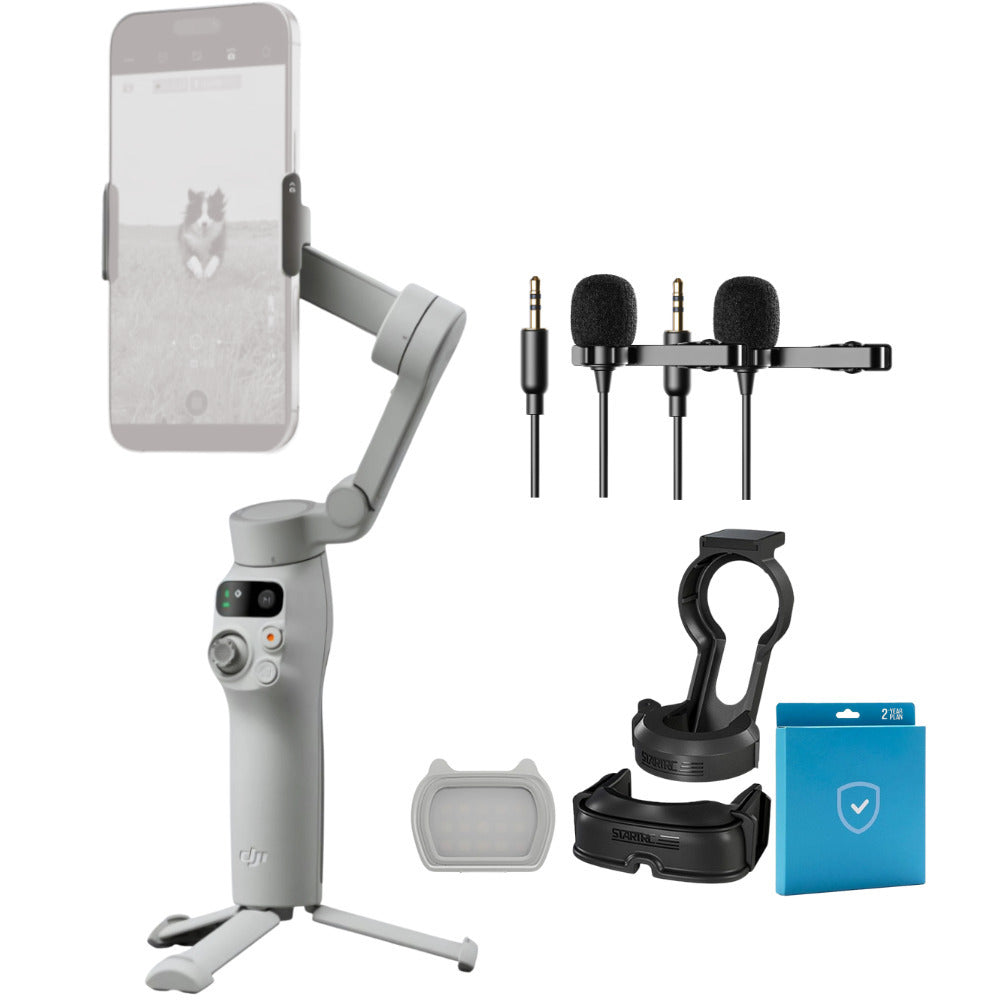 DJI Osmo Mobile 7 Gimbal 2 Knox Mics LED Light 1-Year DJI Care Protection Bundle