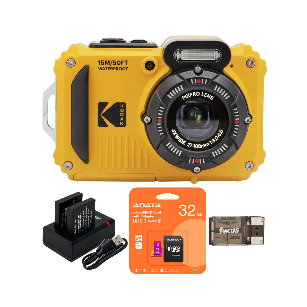 Kodak PIXPRO WPZ2 16MP Waterproof Camera (Yellow) Bundle with Accessories