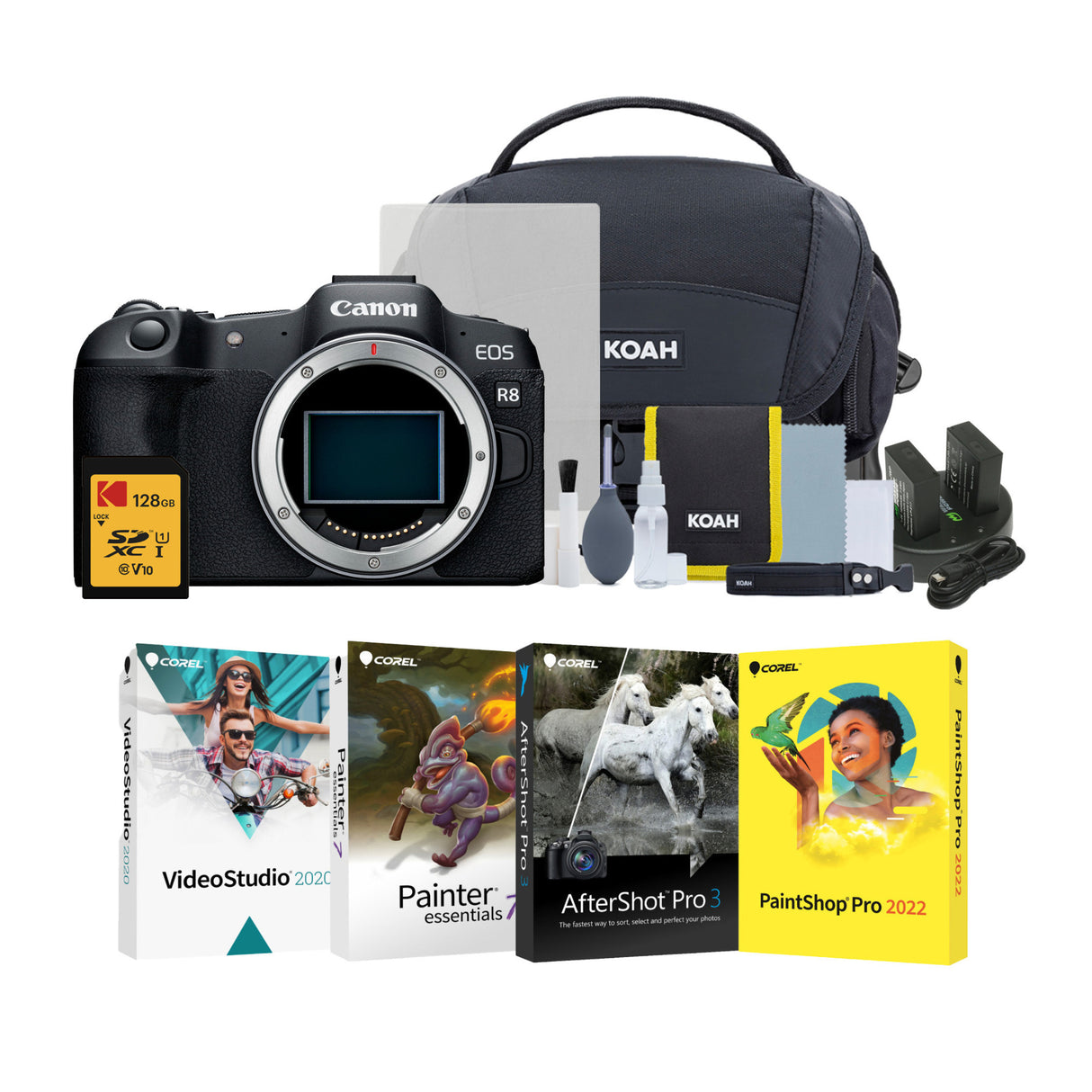 Canon EOS R8 Mirrorless Camera with 128GB SD Card and Software Suite Bundle