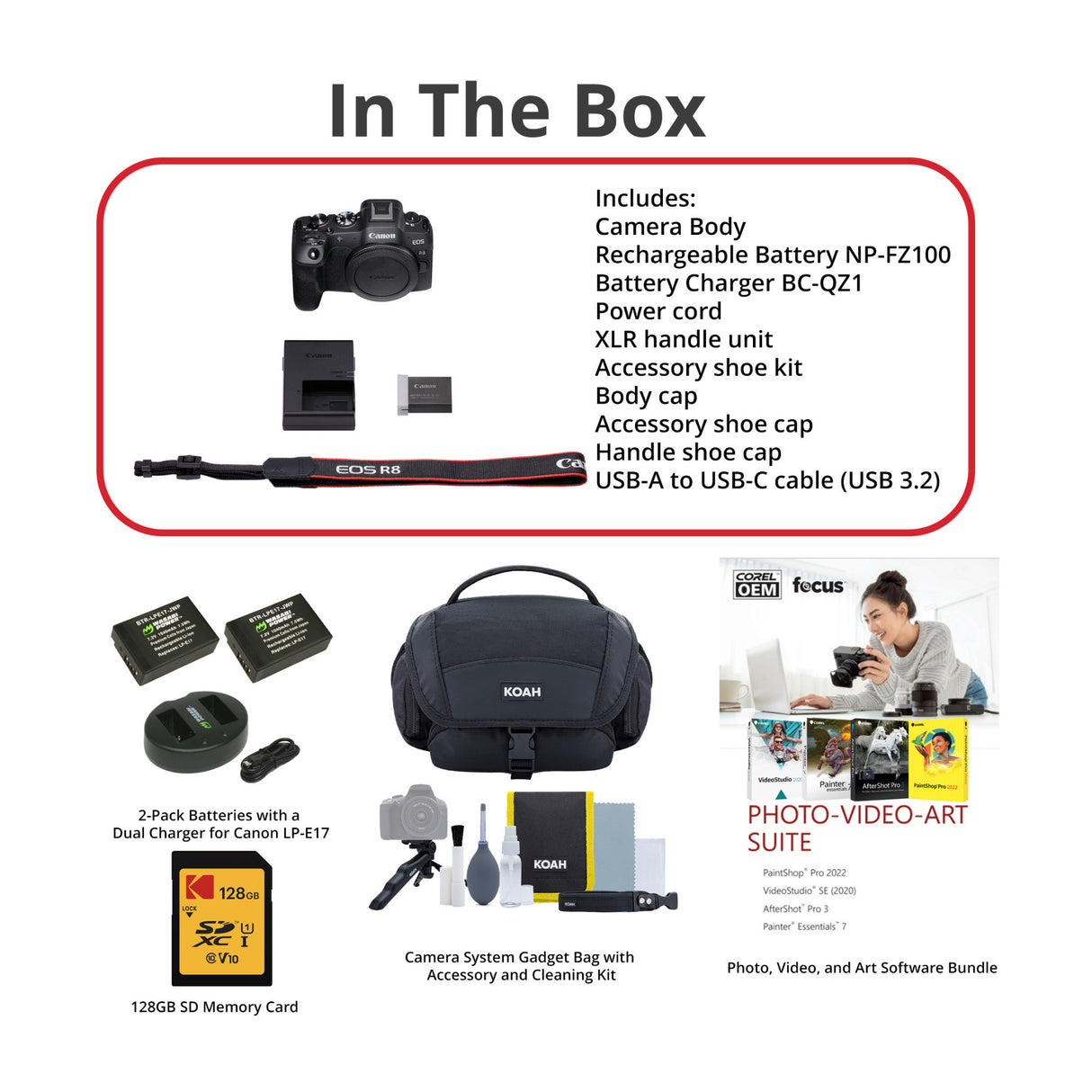 Canon EOS R8 Mirrorless Camera with 128GB SD Card and Software Suite Bundle