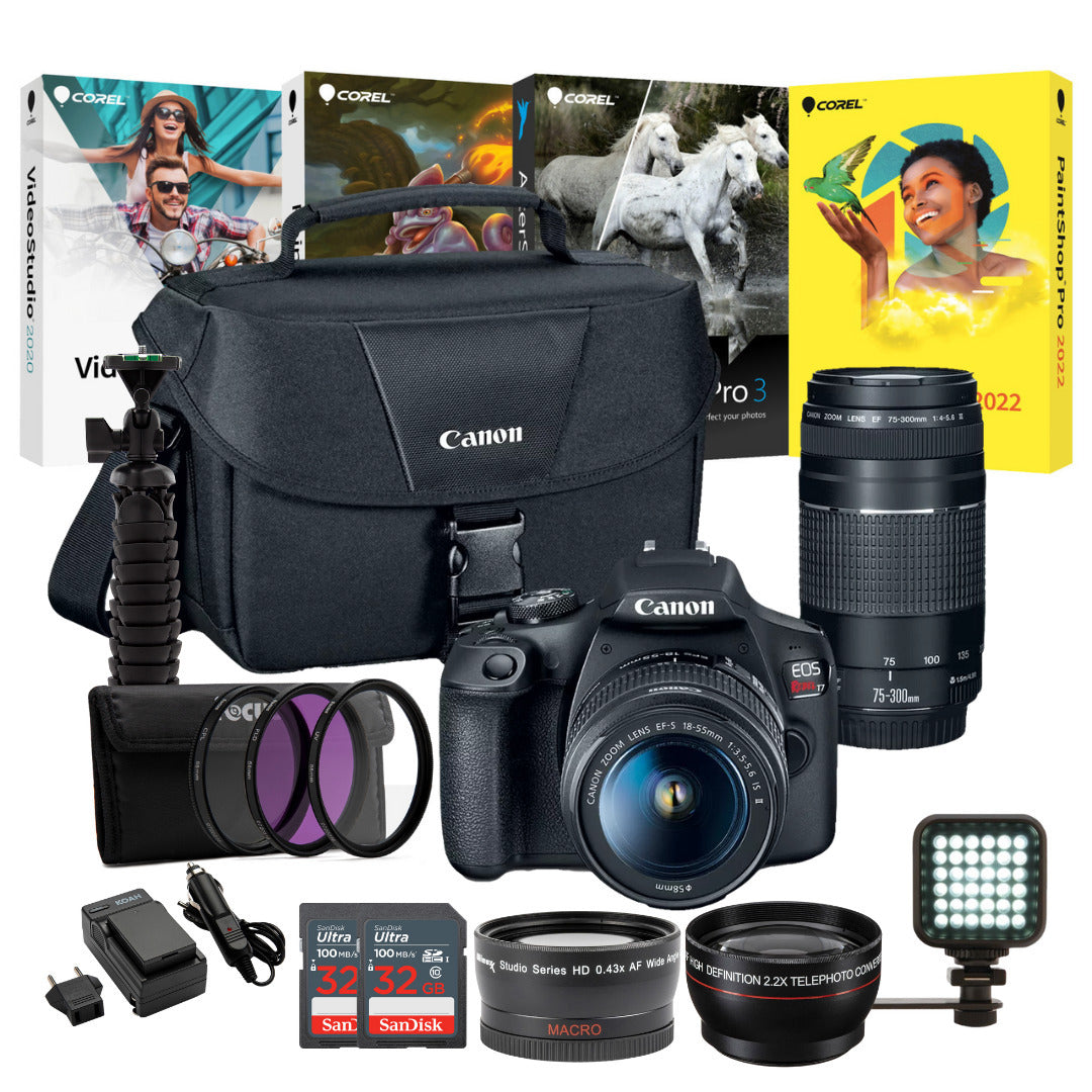 Canon T7 EOS Rebel DSLR Camera with EF-S 18-55mm and EF 75-300mm Lens and Bundle