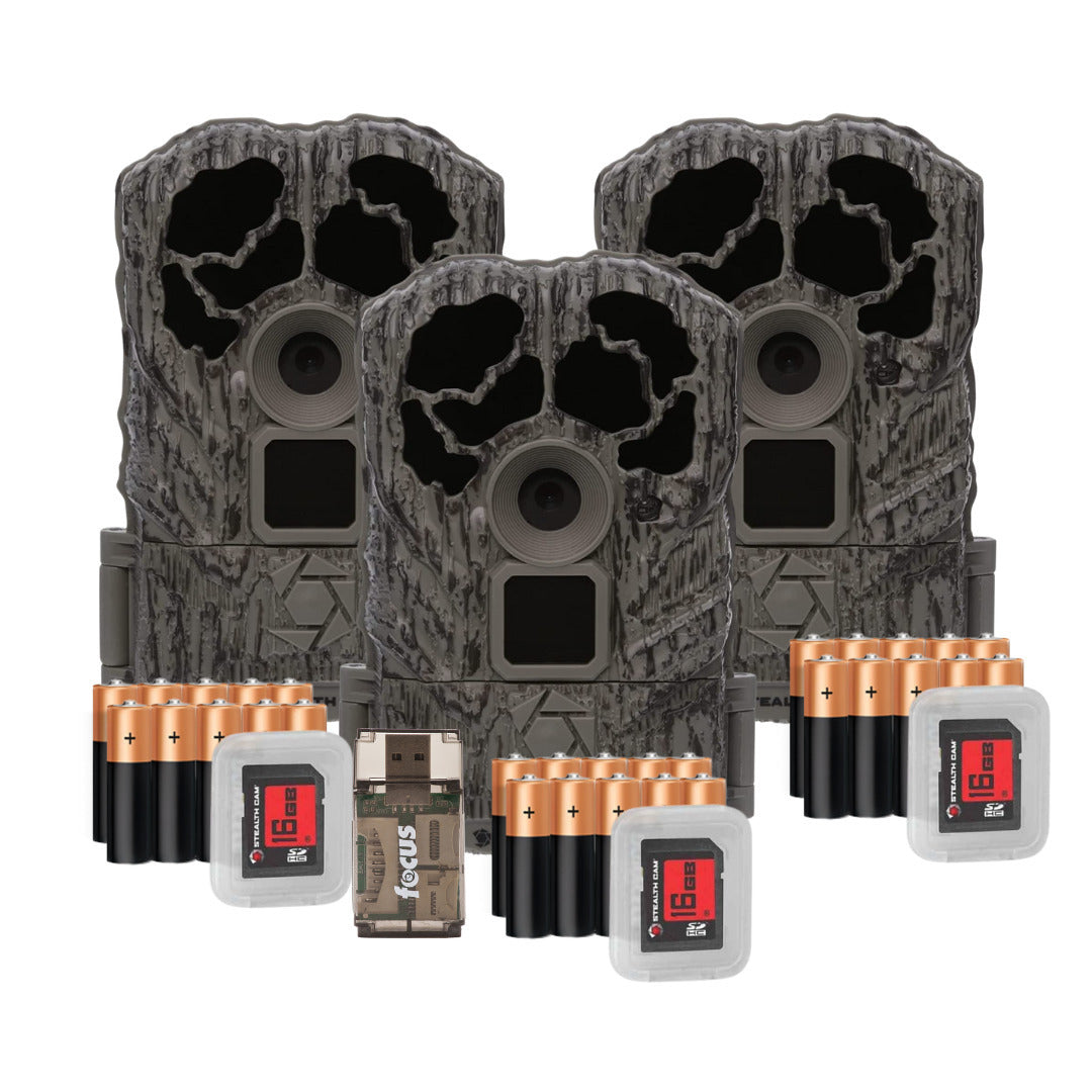 Stealth Cam Browtine 16MP Game Camera Bundle with Card Reader (3 Pack)