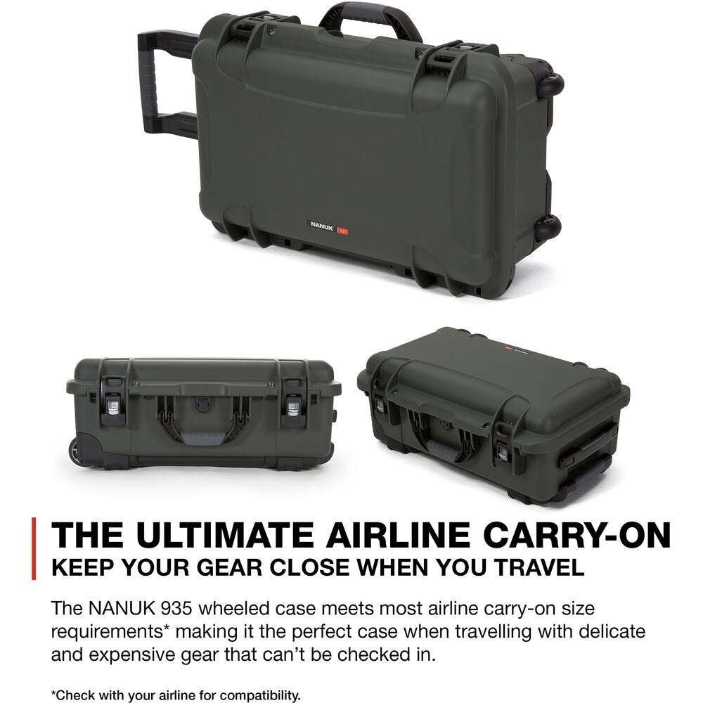 Nanuk 935 Waterproof Wheeled Hard Case with Padded Dividers (Olive)