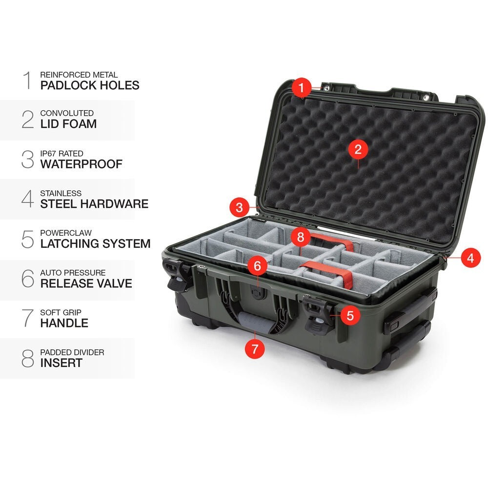 Nanuk 935 Waterproof Wheeled Hard Case with Padded Dividers (Olive)