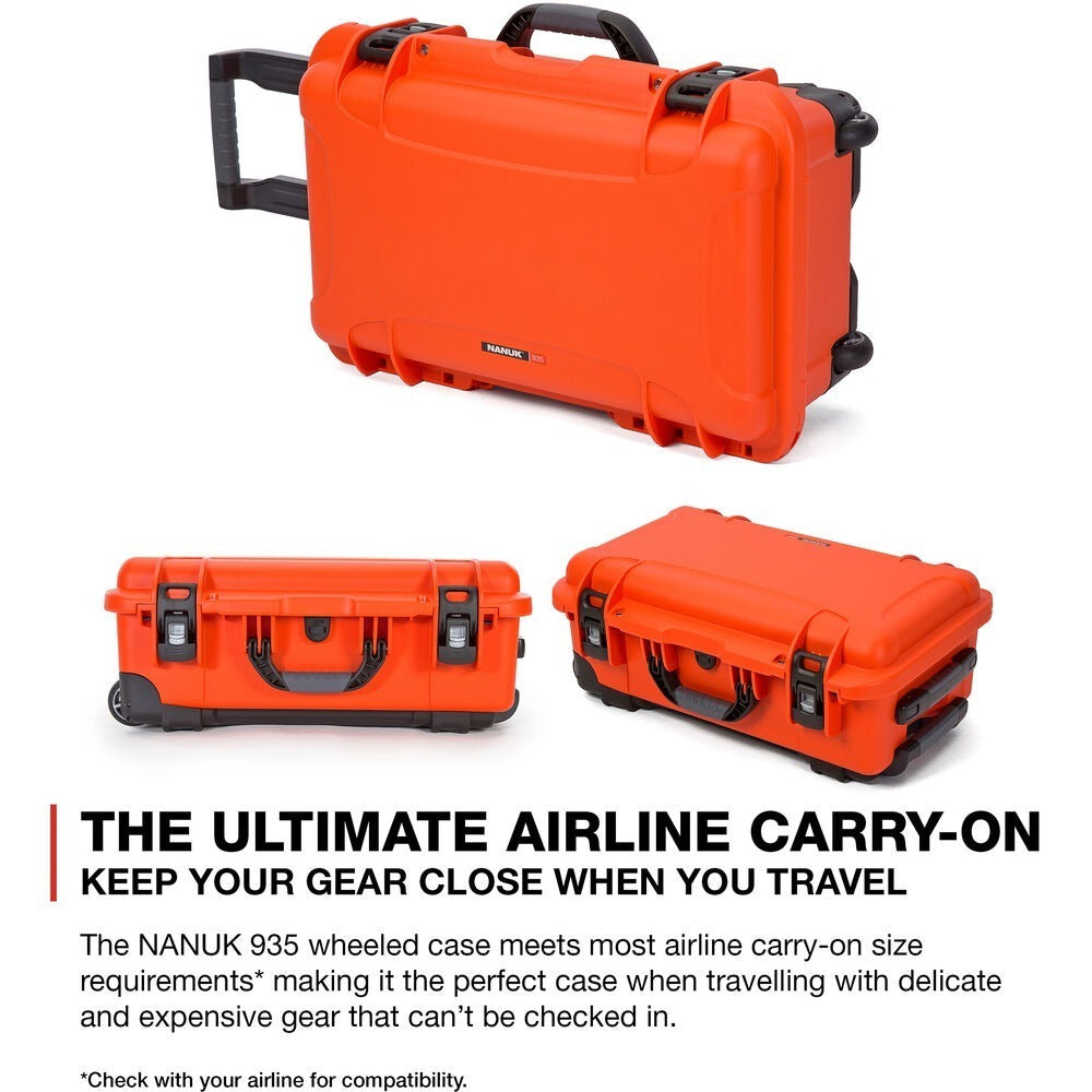 Nanuk 935 Waterproof Wheeled Hard Case with Foam and Lid Organizer (Orange)