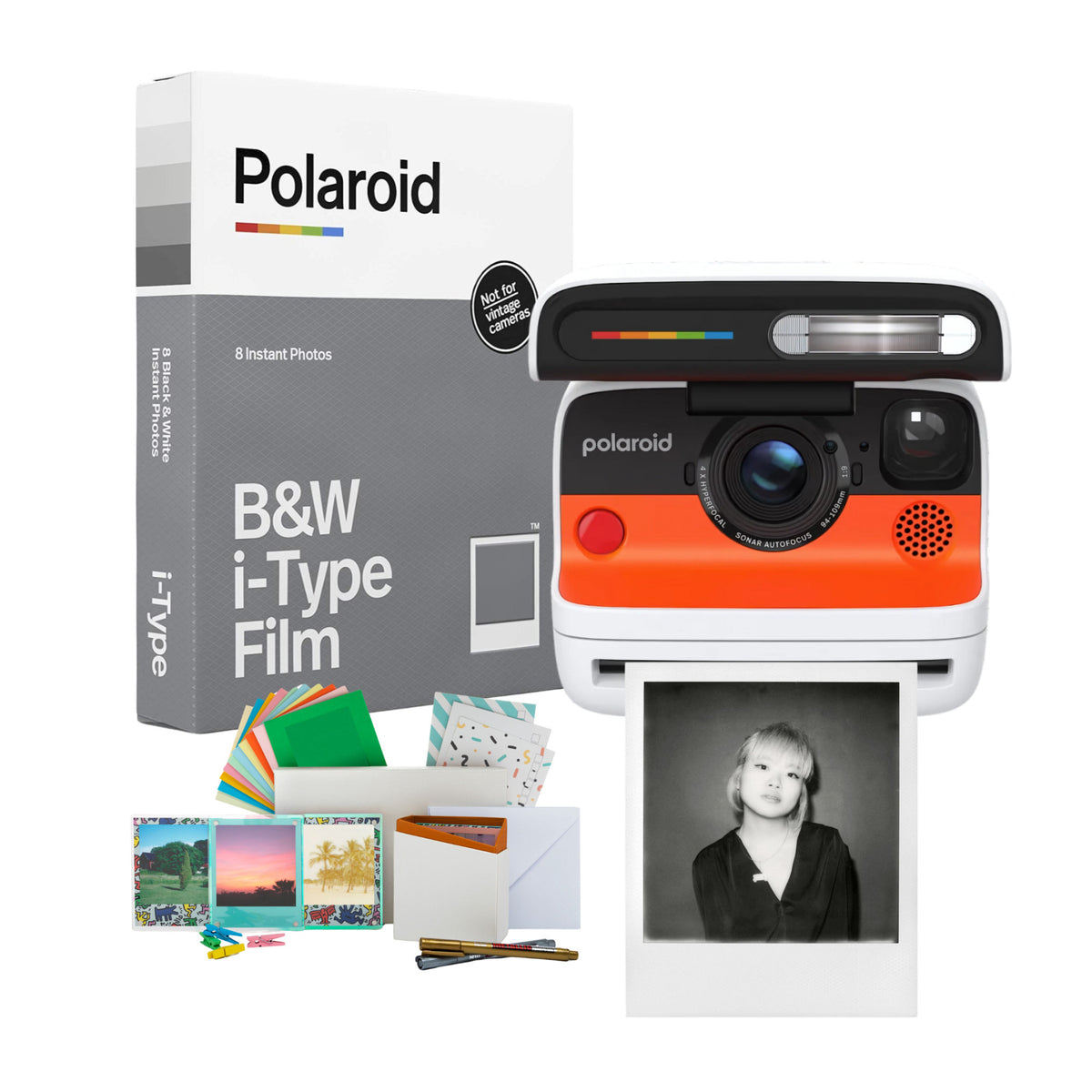 Polaroid Flip Instant Camera with Sonar Autofocus (White) and 