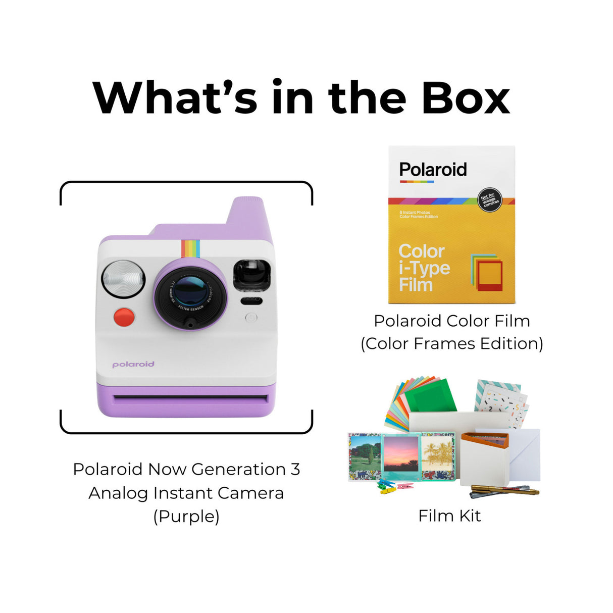 Polaroid Now Generation 3 Analog Instant Camera (Purple) and Accessories Bundle